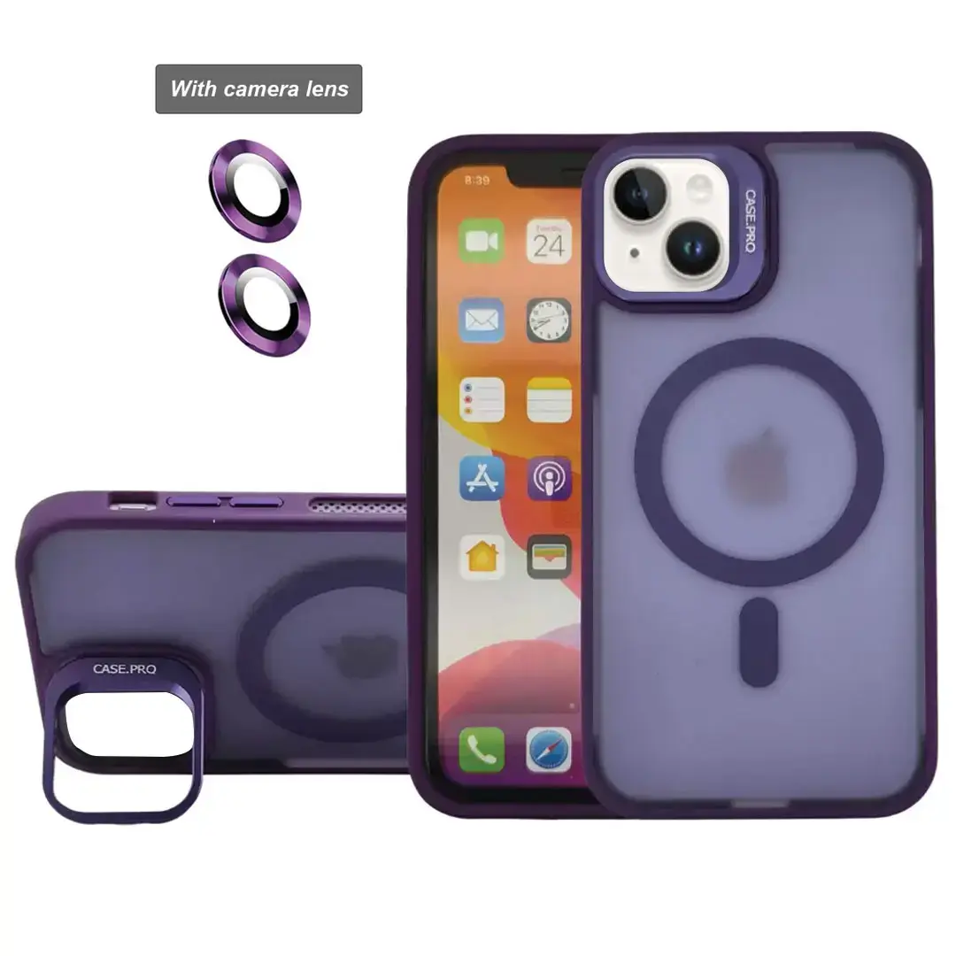 iPhone 15 MagSafe Smoke Camera Stand Case Dark Purple